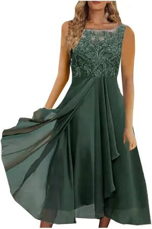 Formal Party Dress for Women, Chiffon Evening Party Lace Dresses Short Sleeve Elegant Embroidered Wedding Guest Gown