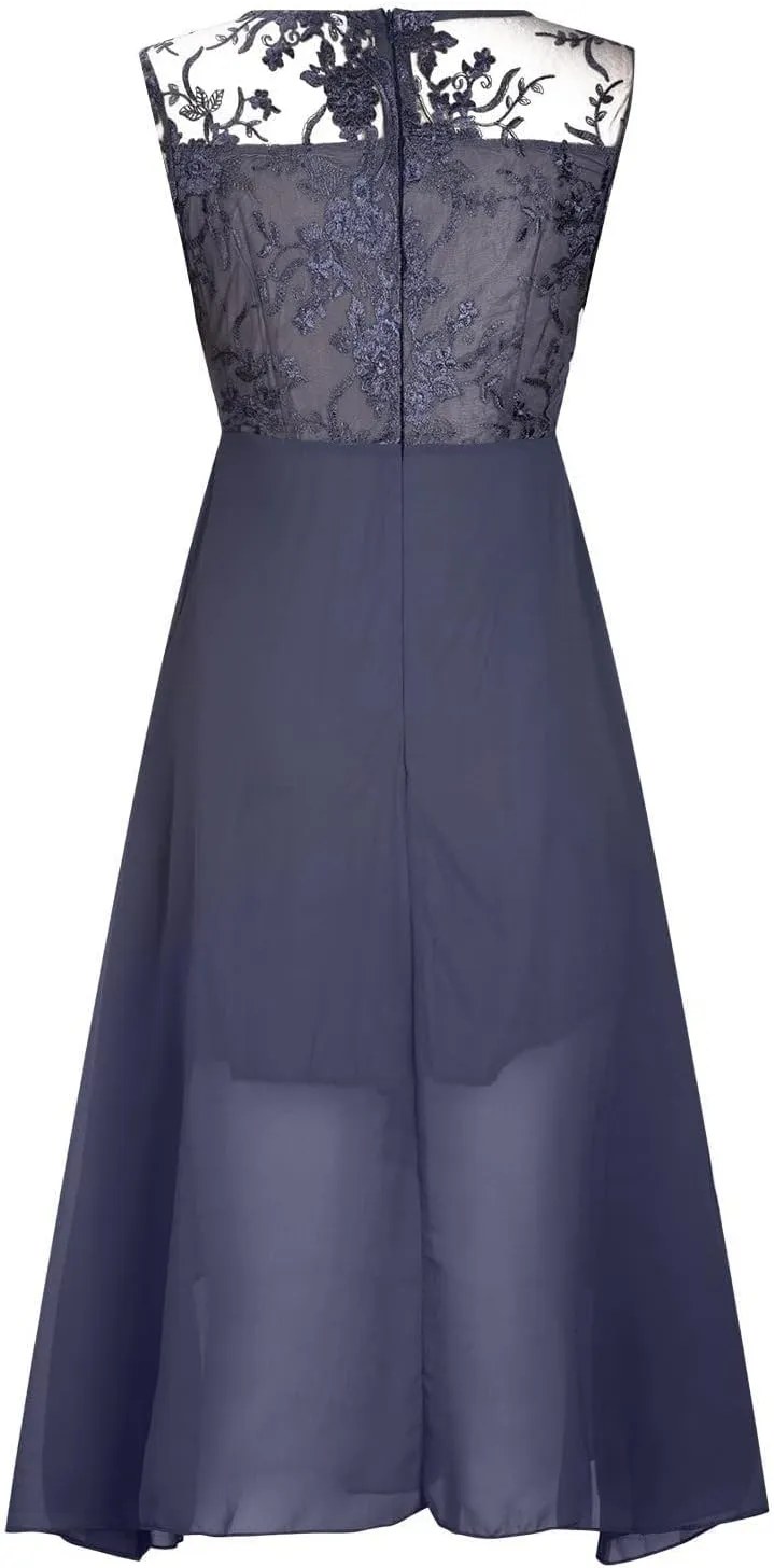 Formal Party Dress for Women, Chiffon Evening Party Lace Dresses Short Sleeve Elegant Embroidered Wedding Guest Gown