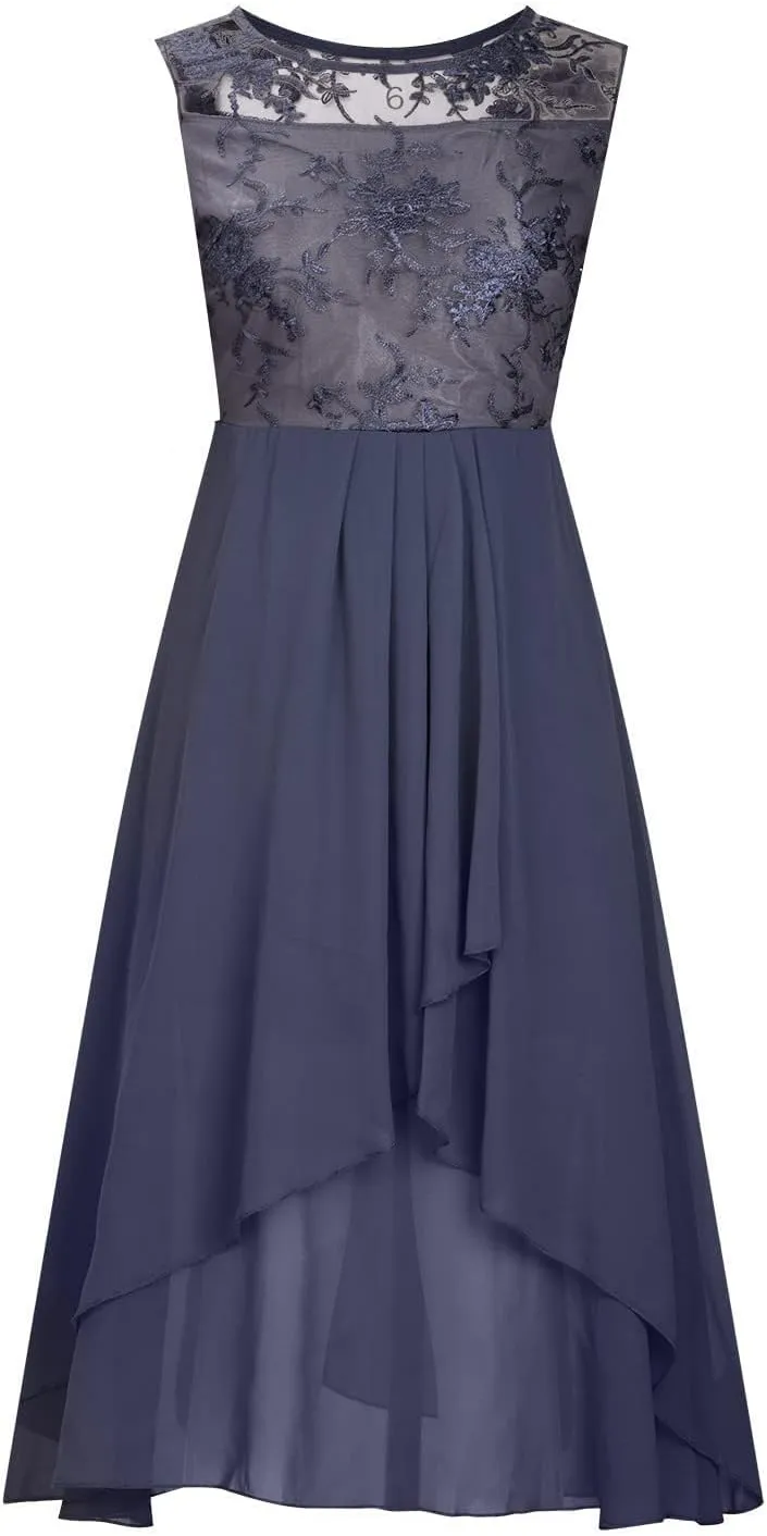 Formal Party Dress for Women, Chiffon Evening Party Lace Dresses Short Sleeve Elegant Embroidered Wedding Guest Gown