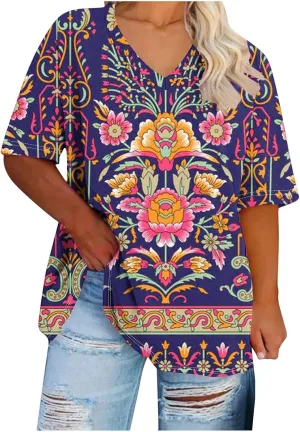Generic 2024 Oversized T Shirts Women's Plus Size Tees Casual Half Sleeve V Neck Shirt Summer Loose Comfy Basic Tunic Tops