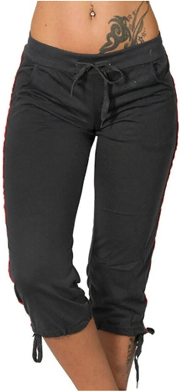 High Waist Capri Pants for Women Summer High Waisted Solid Color Trousers Matching Slim Fitting Yoga Gym Pants