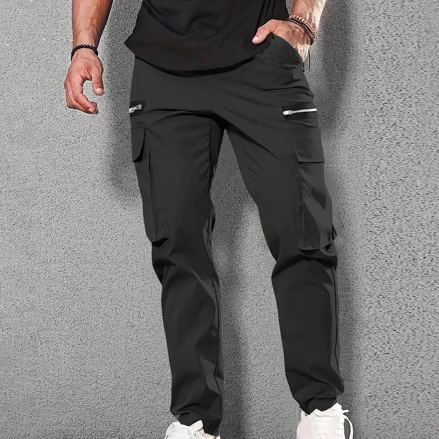 Hiking Pants Men Casual Sports Sweatpants with Zipper Pockets Track Jogging Workout Pants Athletic Running Pants