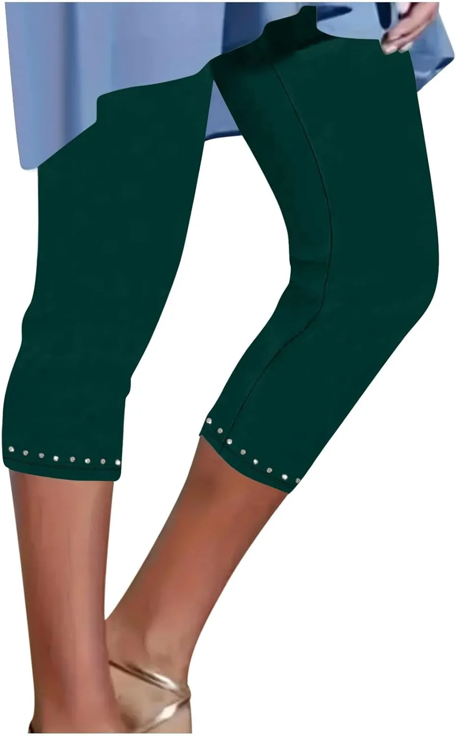 JIEMUXIU Capri Leggings for Women Summer Rhinestone Dressy Cropped High Waist Yoga Pants Compression Leggings Workout Pants