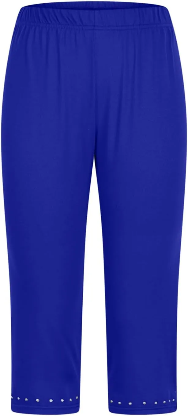 JIEMUXIU Capri Leggings for Women Summer Rhinestone Dressy Cropped High Waist Yoga Pants Compression Leggings Workout Pants