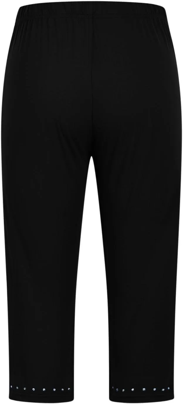 JIEMUXIU Capri Leggings for Women Summer Rhinestone Dressy Cropped High Waist Yoga Pants Compression Leggings Workout Pants