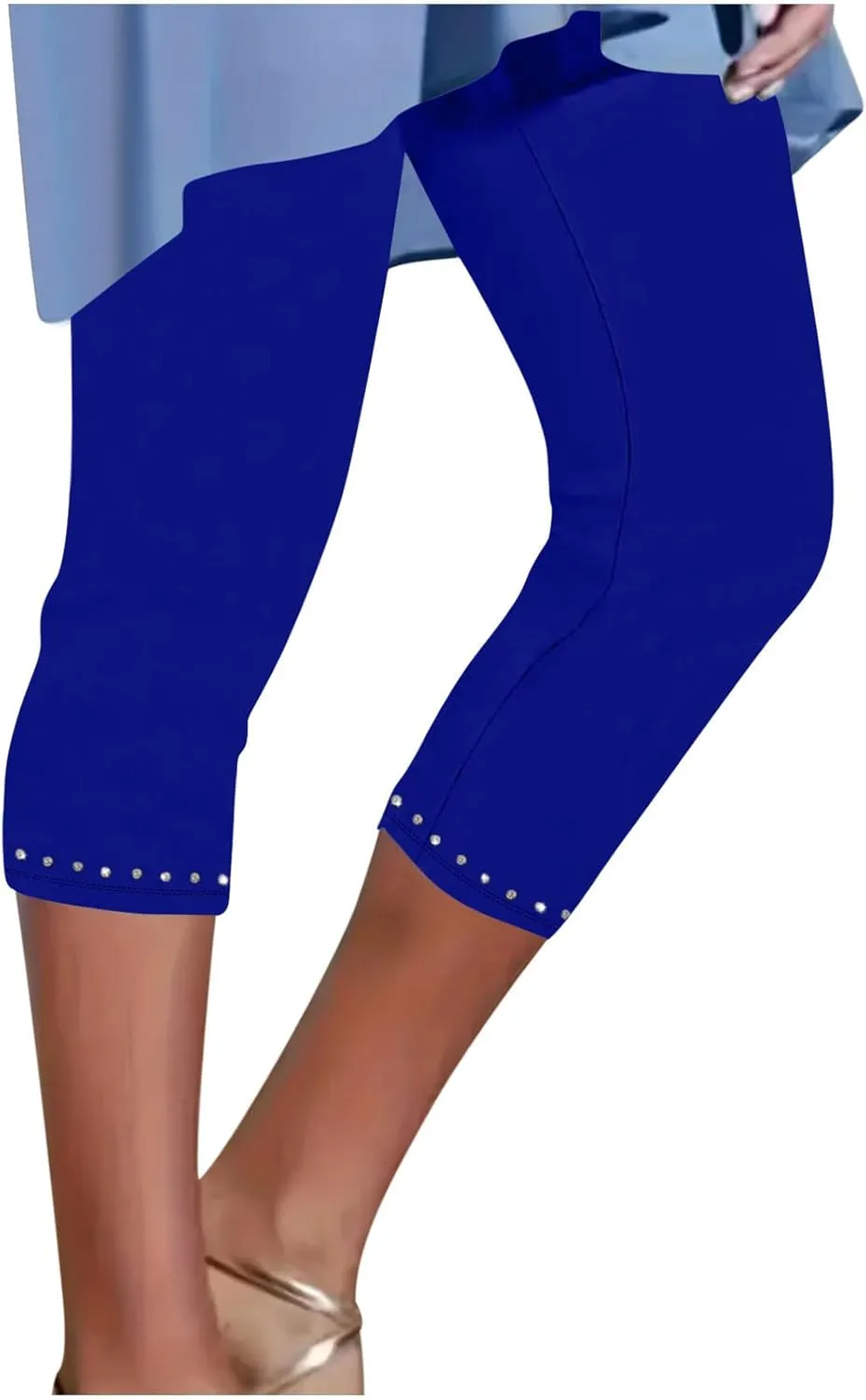 JIEMUXIU Capri Leggings for Women Summer Rhinestone Dressy Cropped High Waist Yoga Pants Compression Leggings Workout Pants