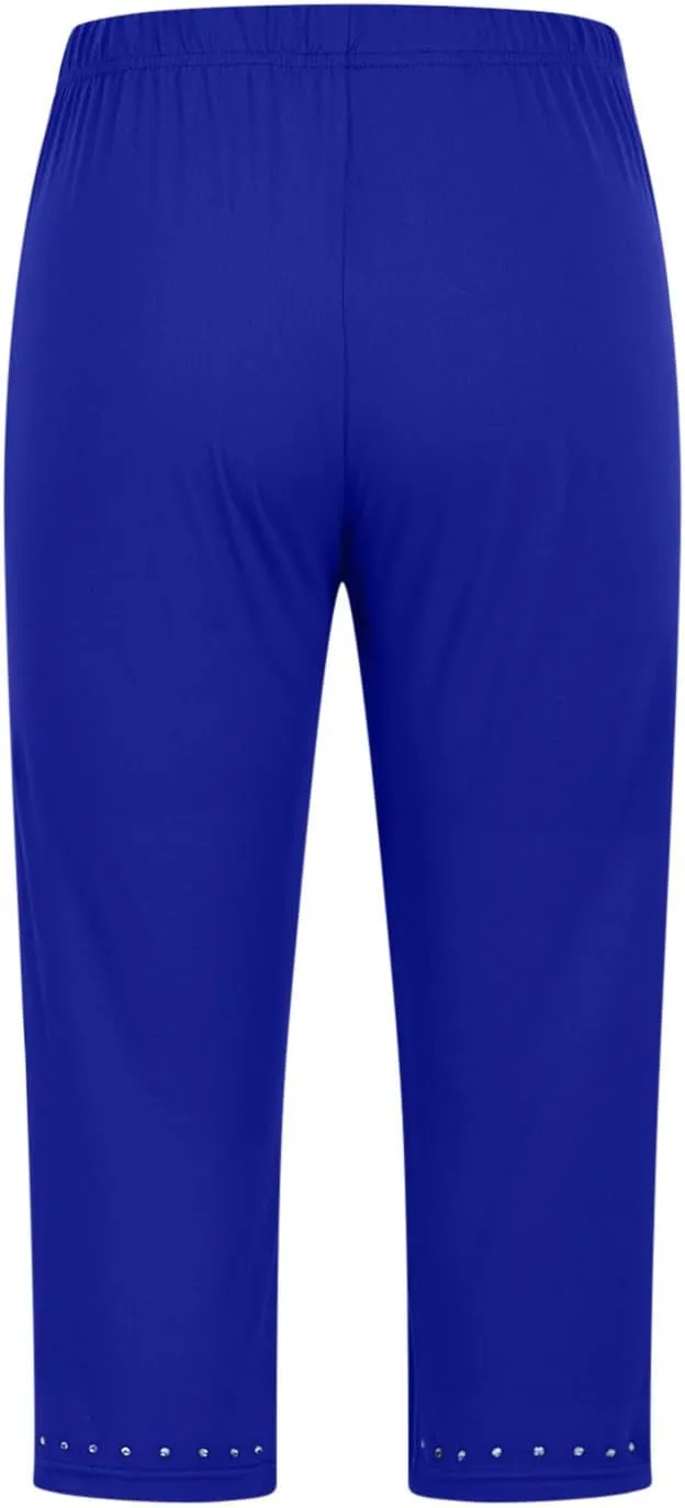 JIEMUXIU Capri Leggings for Women Summer Rhinestone Dressy Cropped High Waist Yoga Pants Compression Leggings Workout Pants