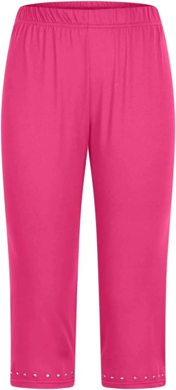 JIEMUXIU Capri Leggings for Women Summer Rhinestone Dressy Cropped High Waist Yoga Pants Compression Leggings Workout Pants