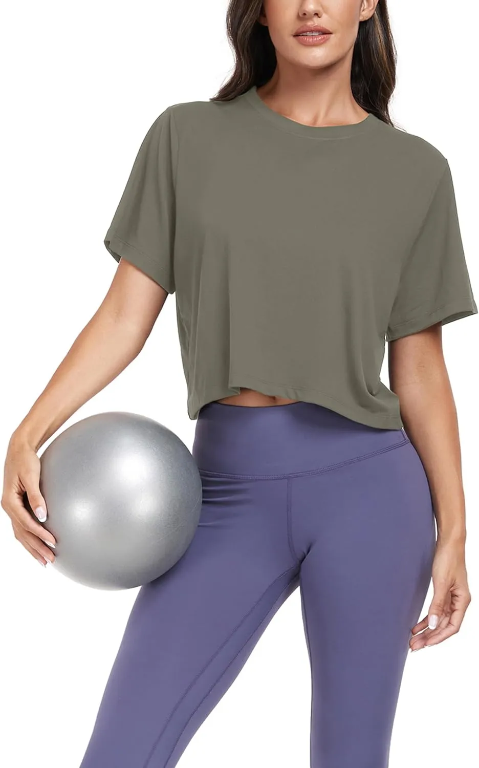 KevaMolly Workout Crop Tops for Women Loose Fit UPF50  Breathable Yoga T Shirts Running Athletic Cropped Workout Tops