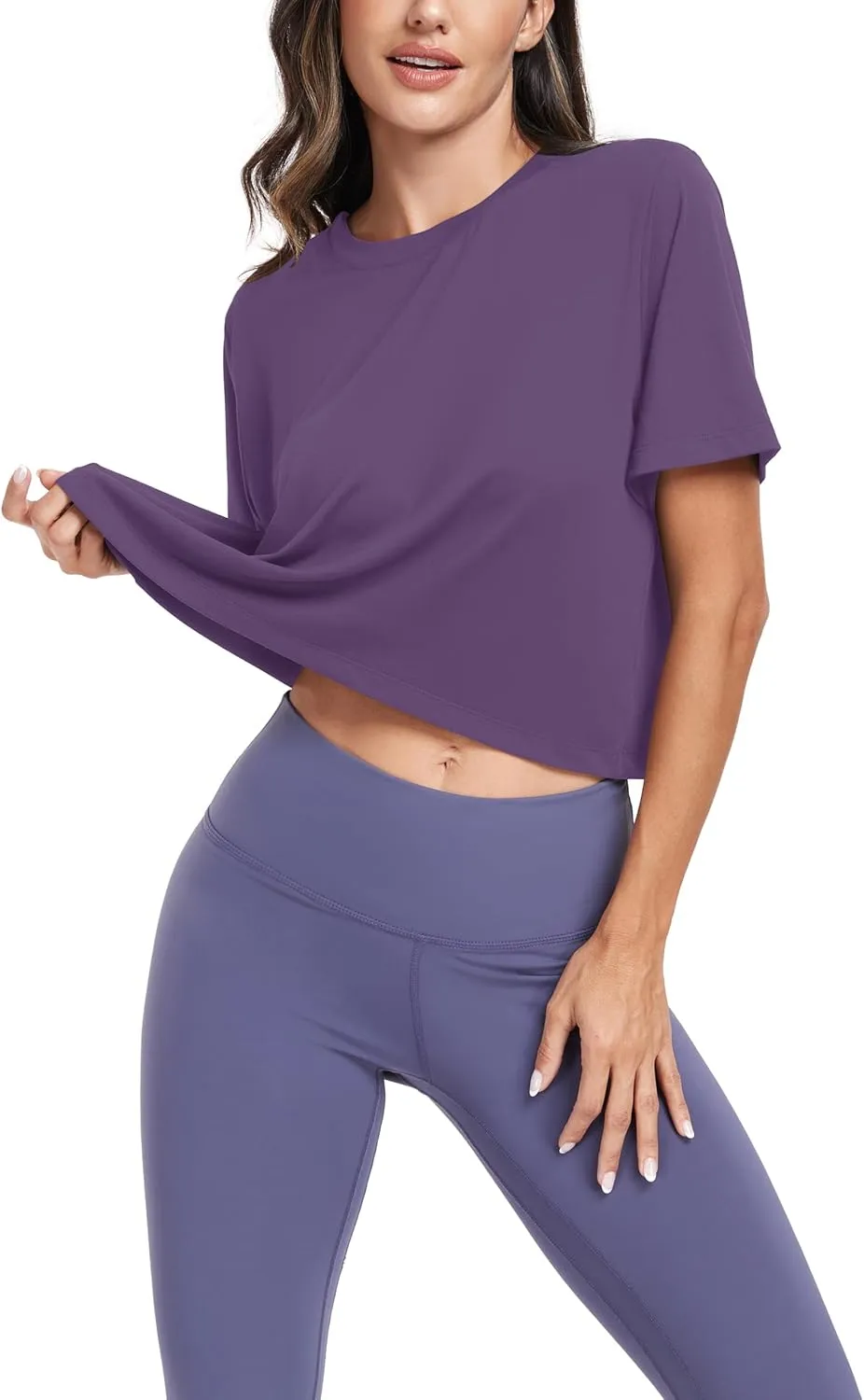 KevaMolly Workout Crop Tops for Women Loose Fit UPF50  Breathable Yoga T Shirts Running Athletic Cropped Workout Tops