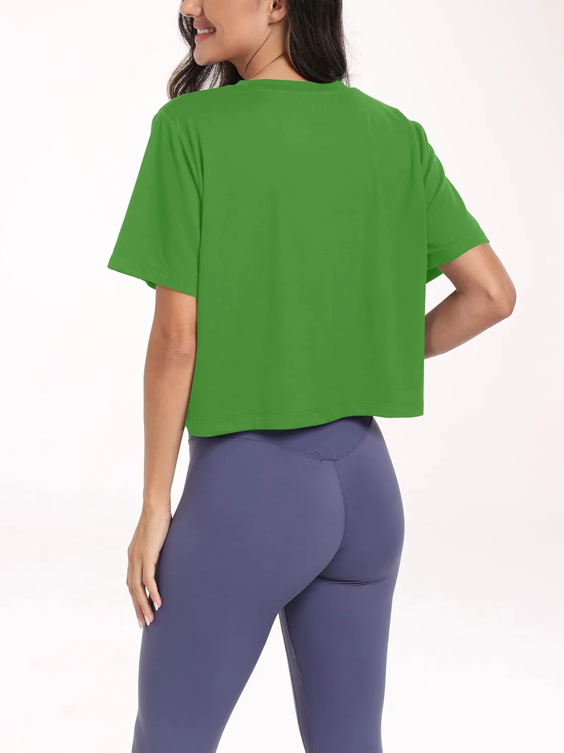KevaMolly Workout Crop Tops for Women Loose Fit UPF50  Breathable Yoga T Shirts Running Athletic Cropped Workout Tops