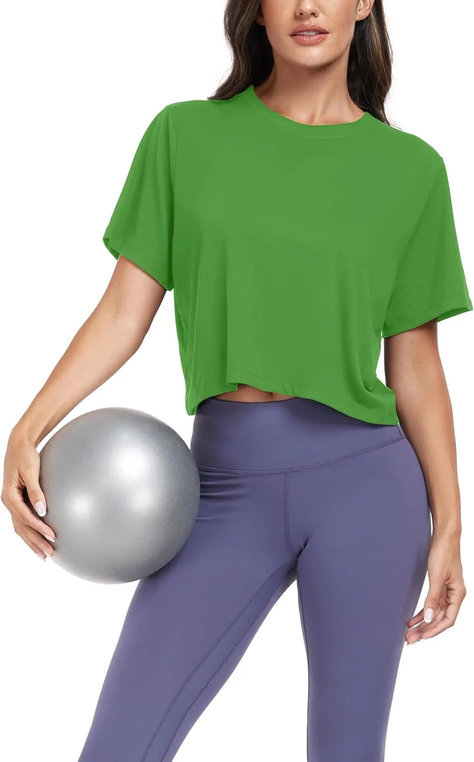 KevaMolly Workout Crop Tops for Women Loose Fit UPF50  Breathable Yoga T Shirts Running Athletic Cropped Workout Tops