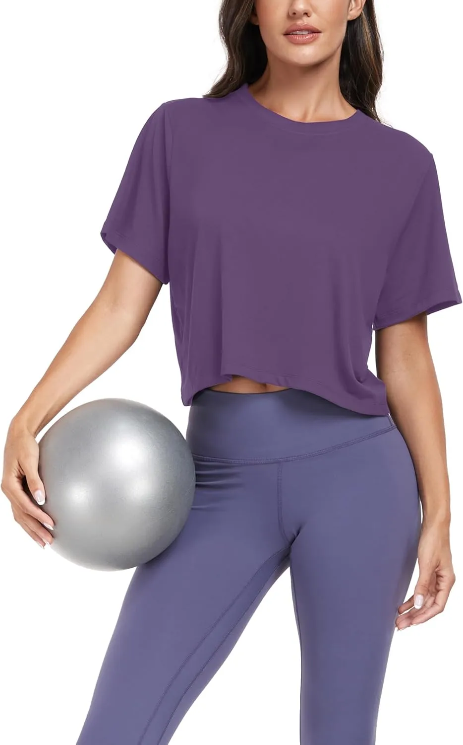 KevaMolly Workout Crop Tops for Women Loose Fit UPF50  Breathable Yoga T Shirts Running Athletic Cropped Workout Tops