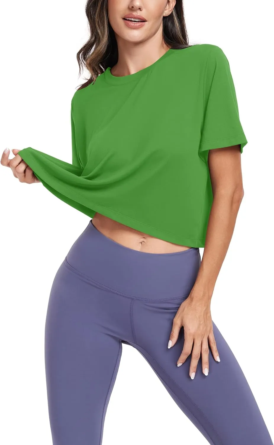 KevaMolly Workout Crop Tops for Women Loose Fit UPF50  Breathable Yoga T Shirts Running Athletic Cropped Workout Tops