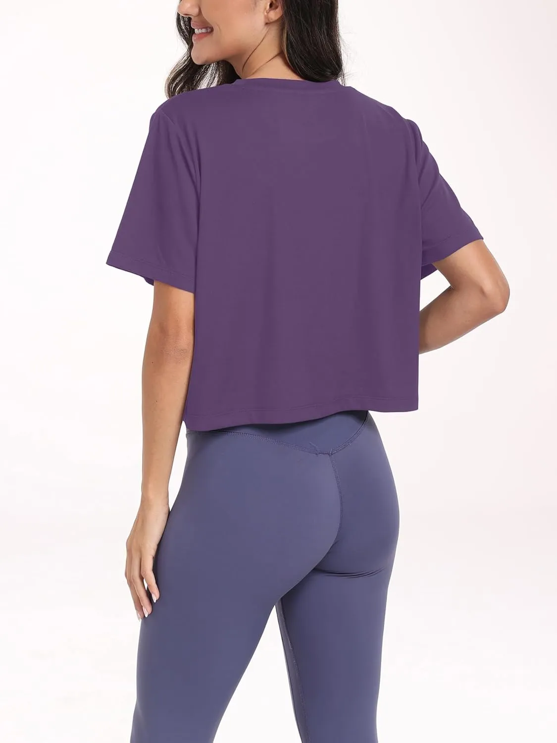 KevaMolly Workout Crop Tops for Women Loose Fit UPF50  Breathable Yoga T Shirts Running Athletic Cropped Workout Tops