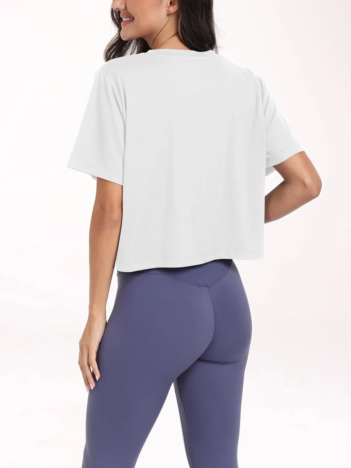 KevaMolly Workout Crop Tops for Women Loose Fit UPF50  Breathable Yoga T Shirts Running Athletic Cropped Workout Tops