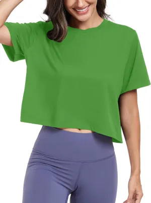 KevaMolly Workout Crop Tops for Women Loose Fit UPF50  Breathable Yoga T Shirts Running Athletic Cropped Workout Tops