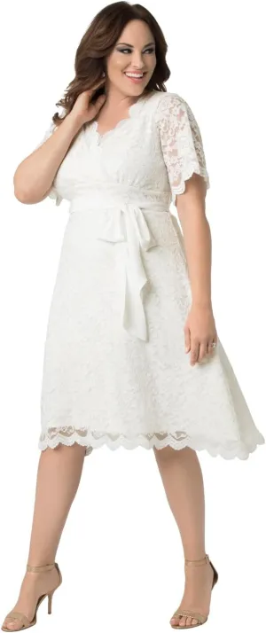 Kiyonna Women's Plus Size Graced with Love White Wedding Dress for Bride, A-Line Midi Formal Gown for Bridal Shower Party