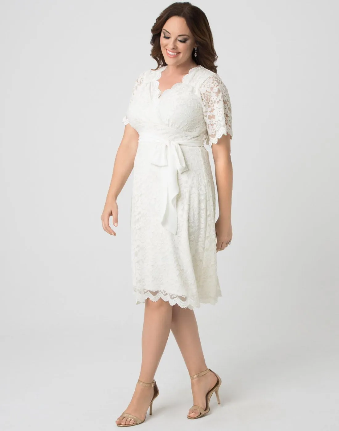 Kiyonna Women's Plus Size Graced with Love White Wedding Dress for Bride, A-Line Midi Formal Gown for Bridal Shower Party