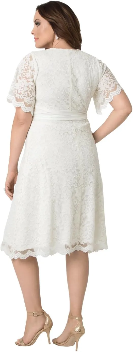 Kiyonna Women's Plus Size Graced with Love White Wedding Dress for Bride, A-Line Midi Formal Gown for Bridal Shower Party