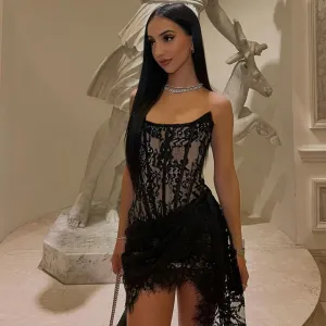 LAPRBY Womens Mini Dress Floral Corset Dress Draped Lace Tube Top Dress Cocktail Dress Sexy 2024 Summer Trendy