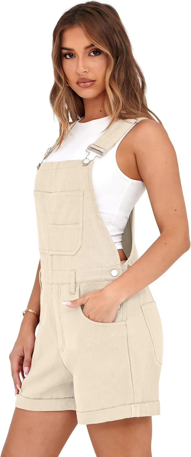Lepunuo Rompers for Women Denim Overalls Summer Adjustable Casual Loose Fit Bib Jeans Short Jumpsuits Outfits