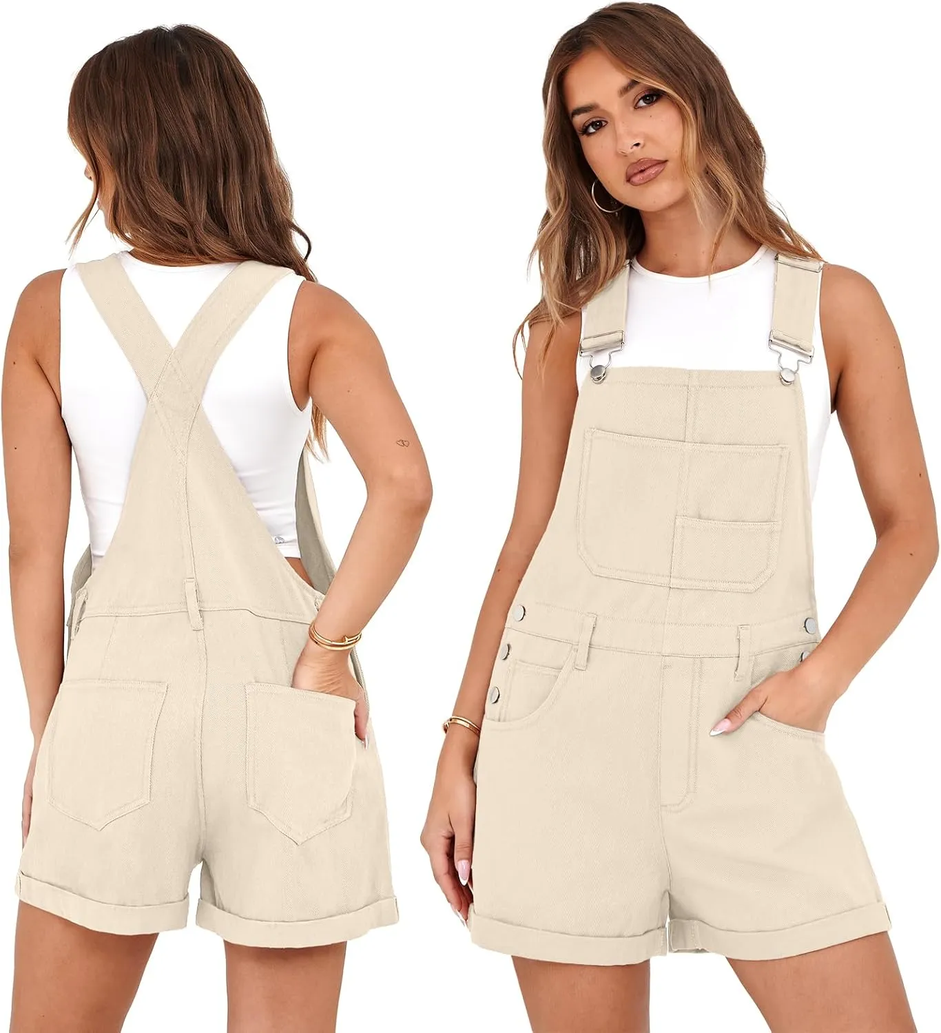 Lepunuo Rompers for Women Denim Overalls Summer Adjustable Casual Loose Fit Bib Jeans Short Jumpsuits Outfits