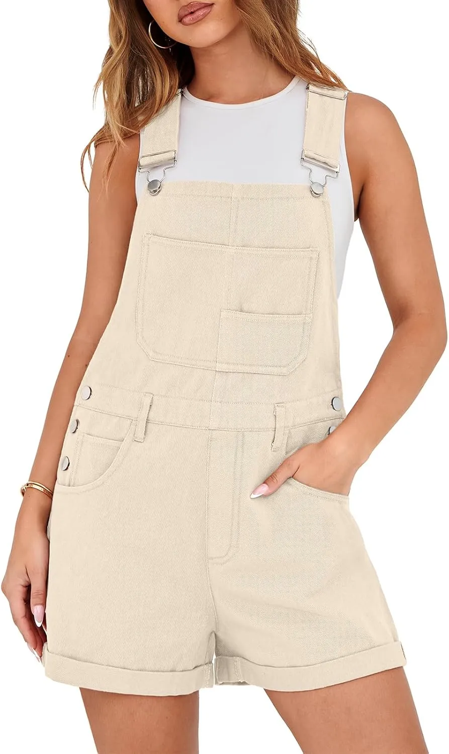 Lepunuo Rompers for Women Denim Overalls Summer Adjustable Casual Loose Fit Bib Jeans Short Jumpsuits Outfits