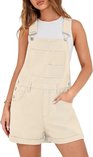 Lepunuo Rompers for Women Denim Overalls Summer Adjustable Casual Loose Fit Bib Jeans Short Jumpsuits Outfits