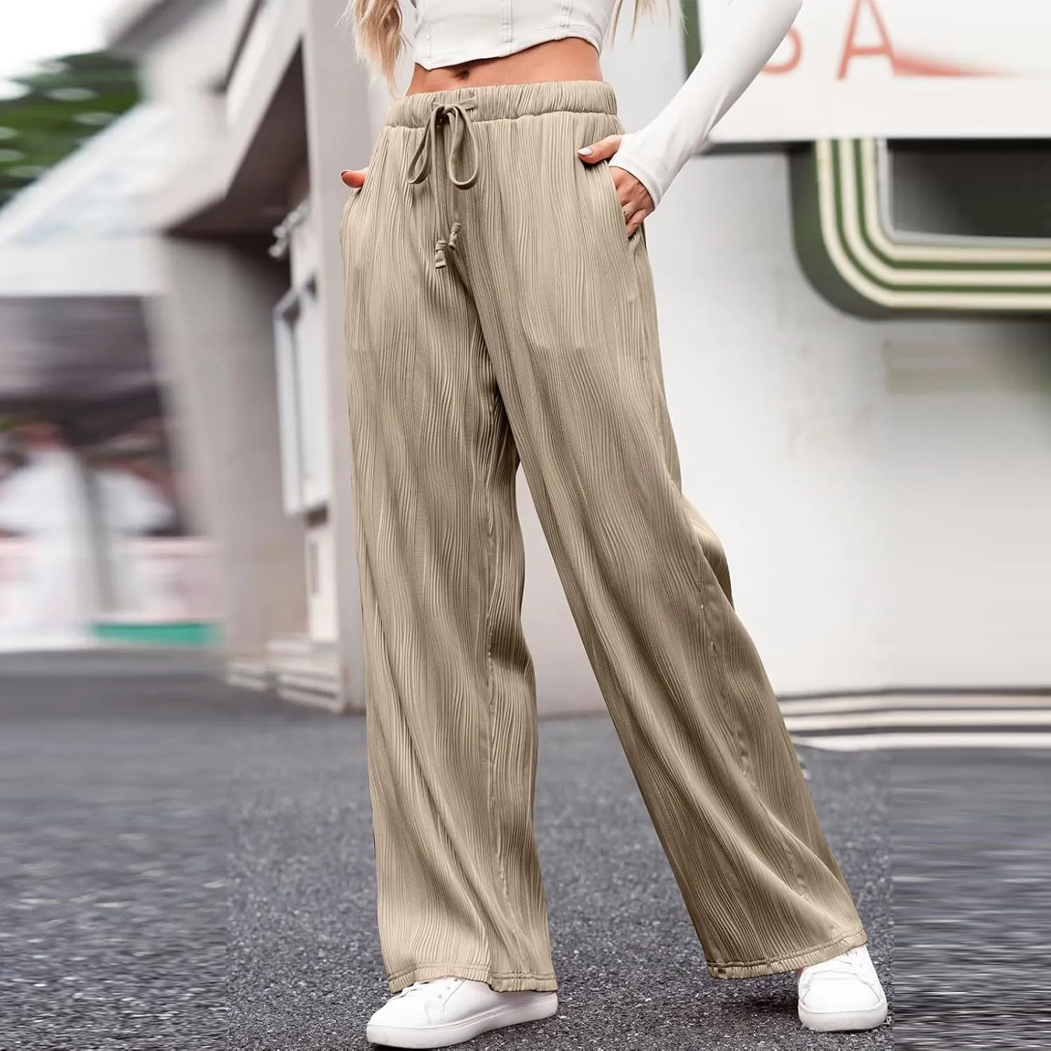 Linen Pants Women Summer Boho Wide Leg High Waist Casual Lounge Slacks 2025 Beach Travel Vacation Outfits