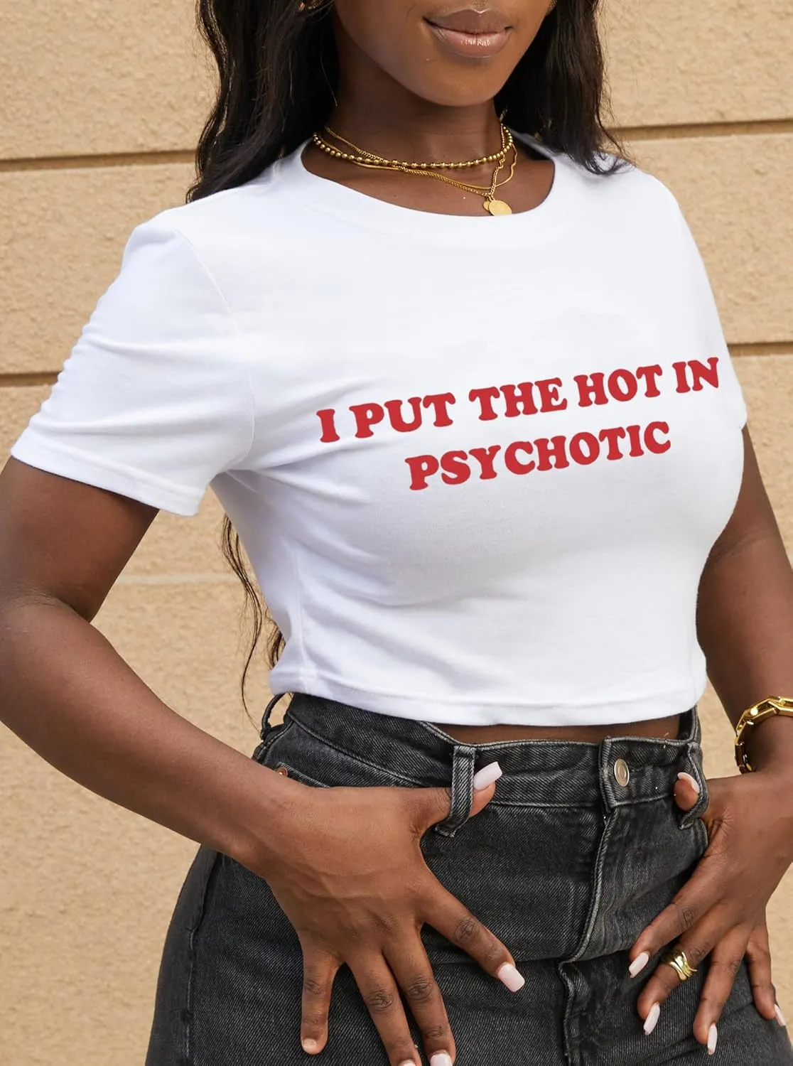 LovelyWholesale Women Graphic Crop Tops Letter Print Short Sleeve Tee Summer Sexy T Shirt