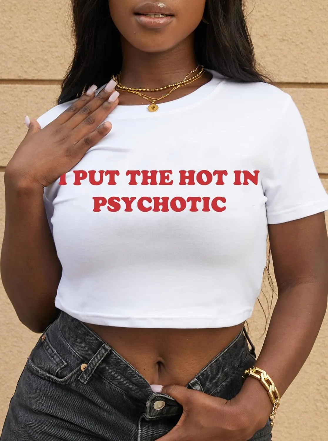 LovelyWholesale Women Graphic Crop Tops Letter Print Short Sleeve Tee Summer Sexy T Shirt