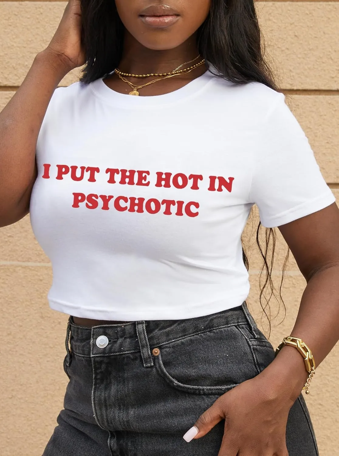 LovelyWholesale Women Graphic Crop Tops Letter Print Short Sleeve Tee Summer Sexy T Shirt