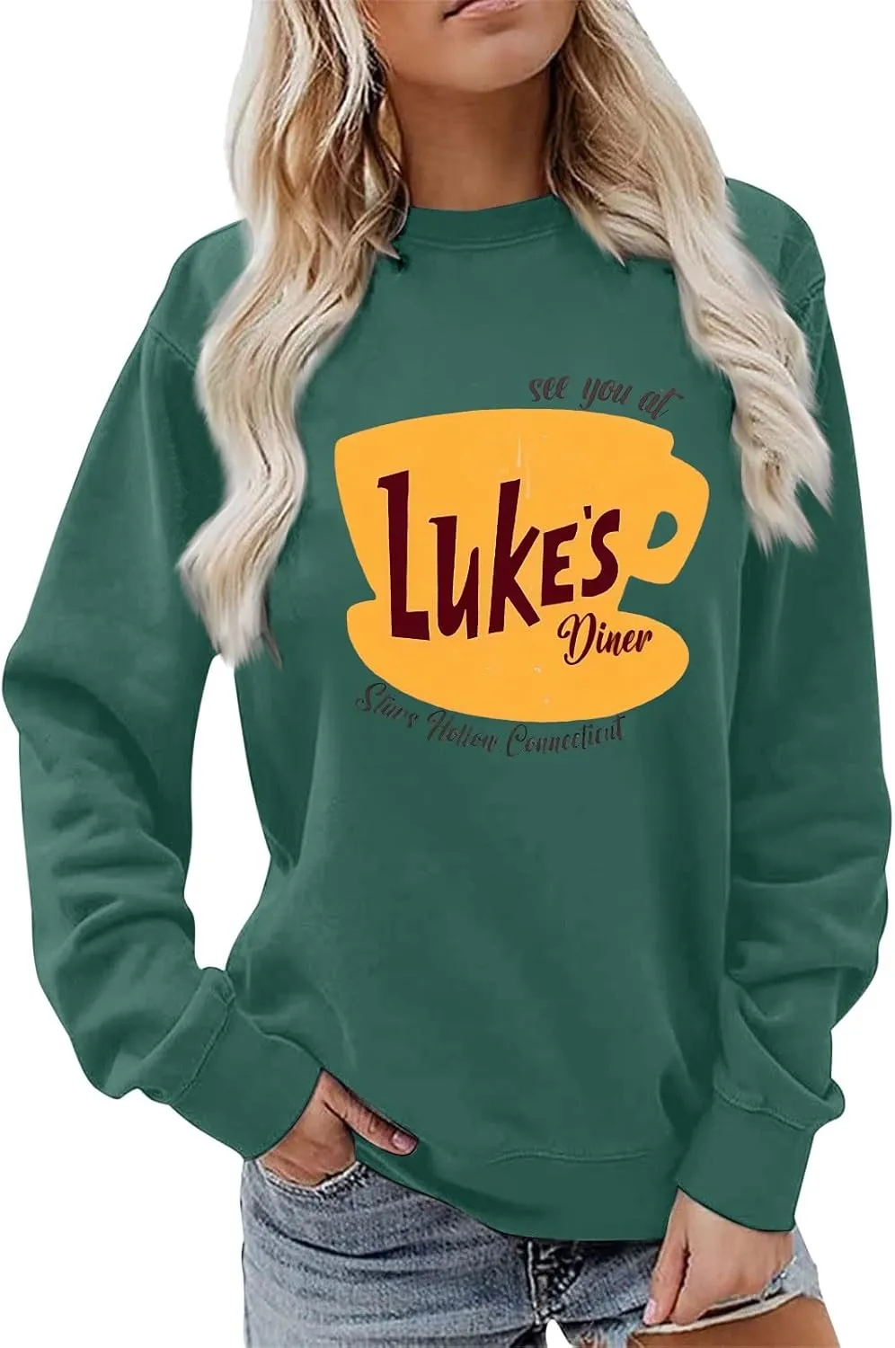 Luke's Diner Sweatshirts for WomenCrewneck Lukes Diner Graphic Long Sleeve Casual Pullover Preppy Girls Sweatshirt