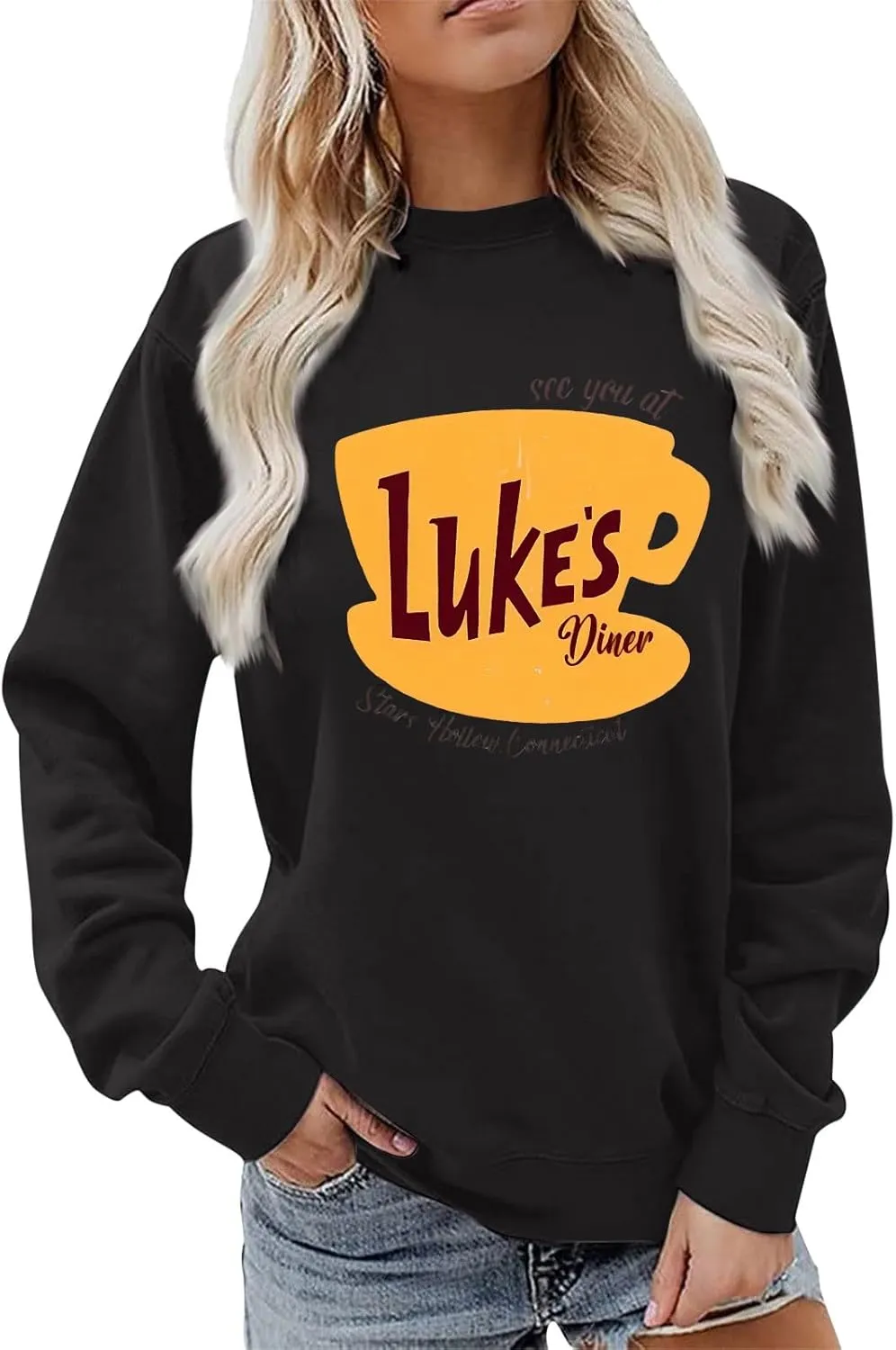 Luke's Diner Sweatshirts for WomenCrewneck Lukes Diner Graphic Long Sleeve Casual Pullover Preppy Girls Sweatshirt