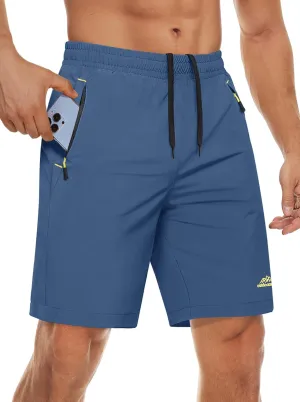 MAGCOMSEN Men's Athletic Running Shorts 9" Quick Dry Lightweight Sport Workout Hiking Gym Shorts with Zipper Pockets