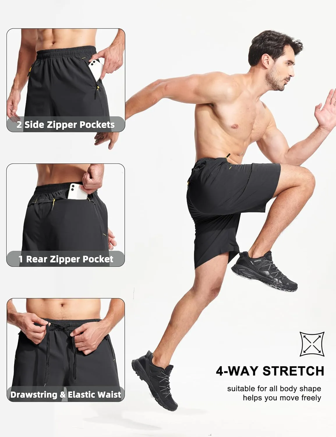 MAGCOMSEN Men's Athletic Running Shorts 9" Quick Dry Lightweight Sport Workout Hiking Gym Shorts with Zipper Pockets