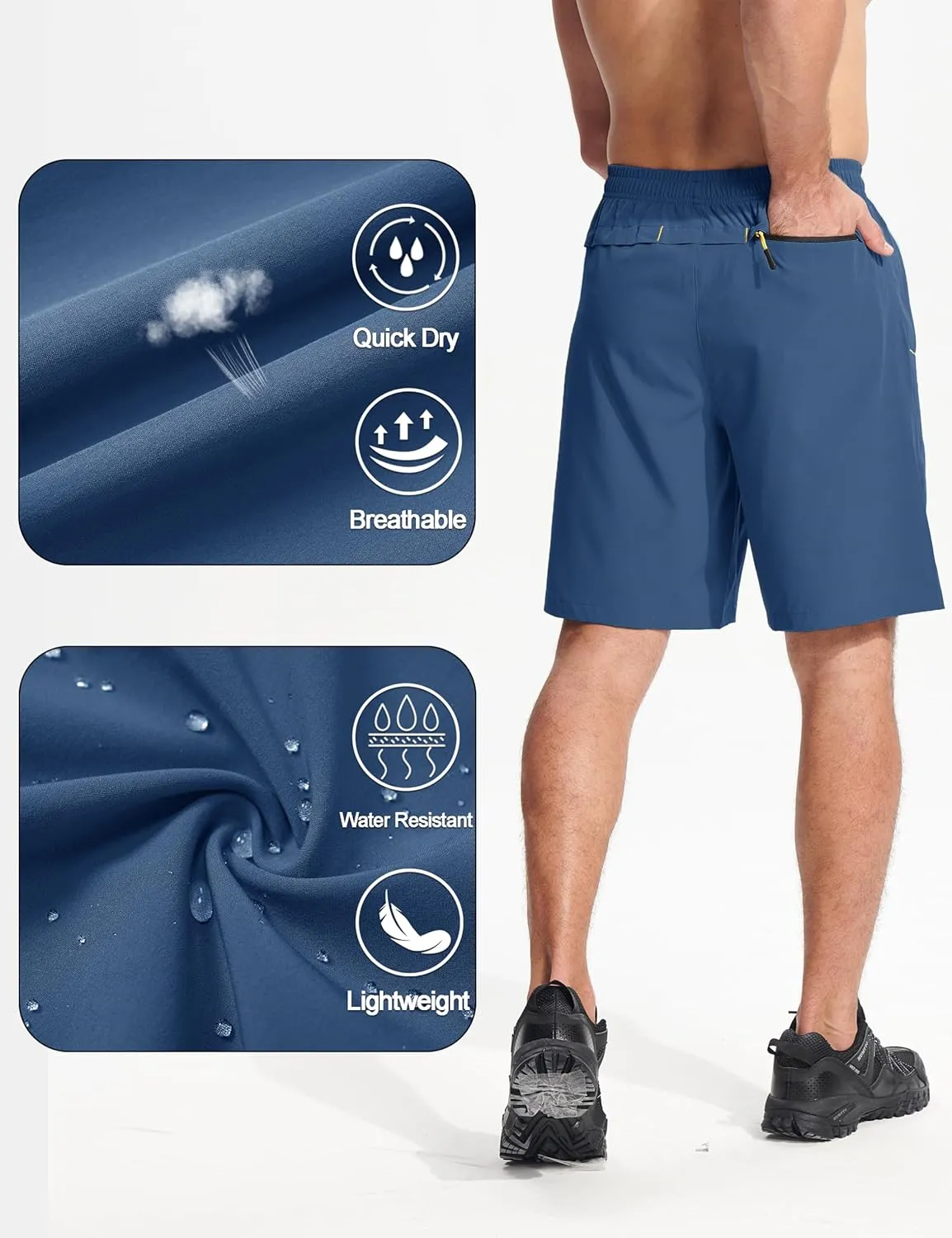 MAGCOMSEN Men's Athletic Running Shorts 9" Quick Dry Lightweight Sport Workout Hiking Gym Shorts with Zipper Pockets
