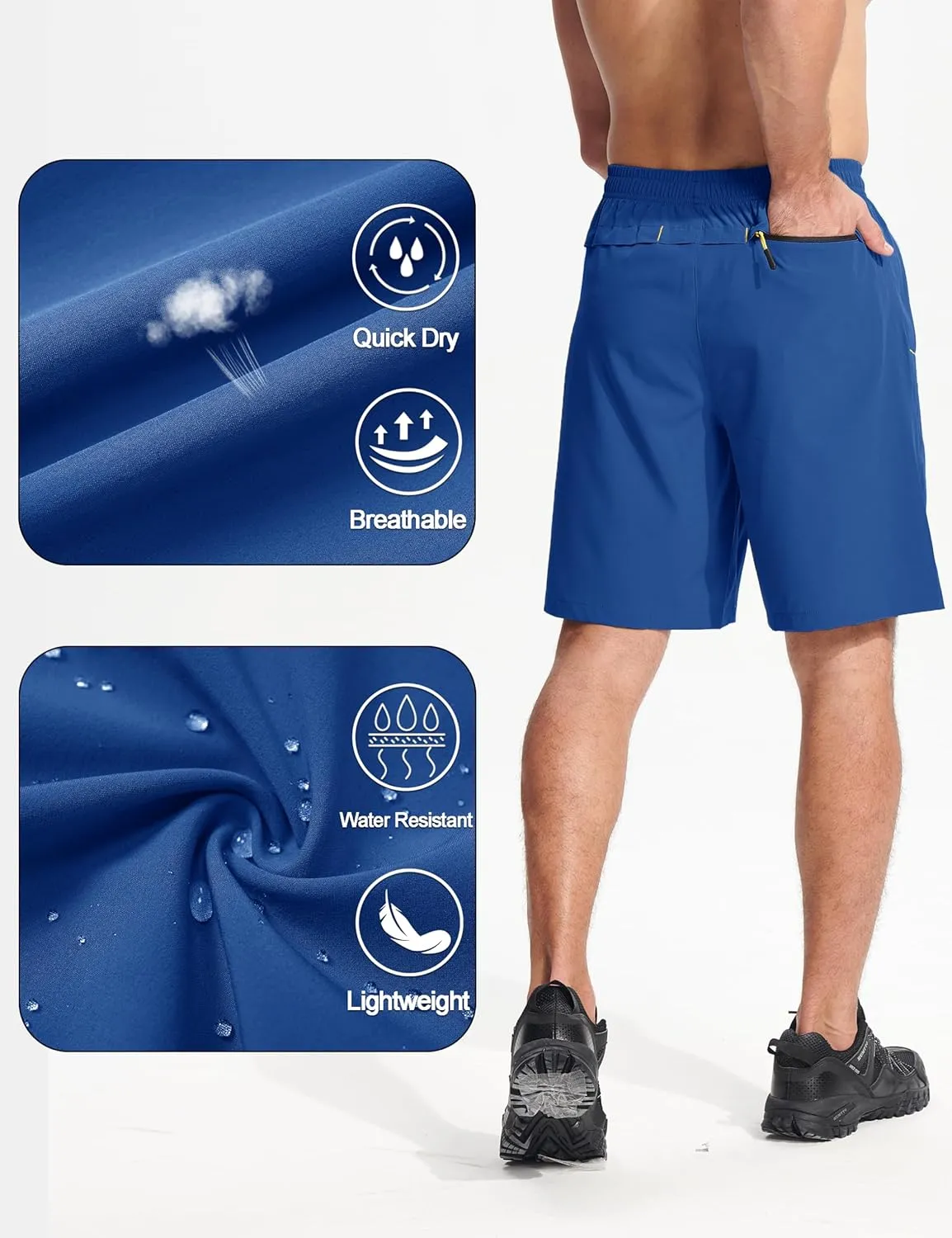 MAGCOMSEN Men's Athletic Running Shorts 9" Quick Dry Lightweight Sport Workout Hiking Gym Shorts with Zipper Pockets
