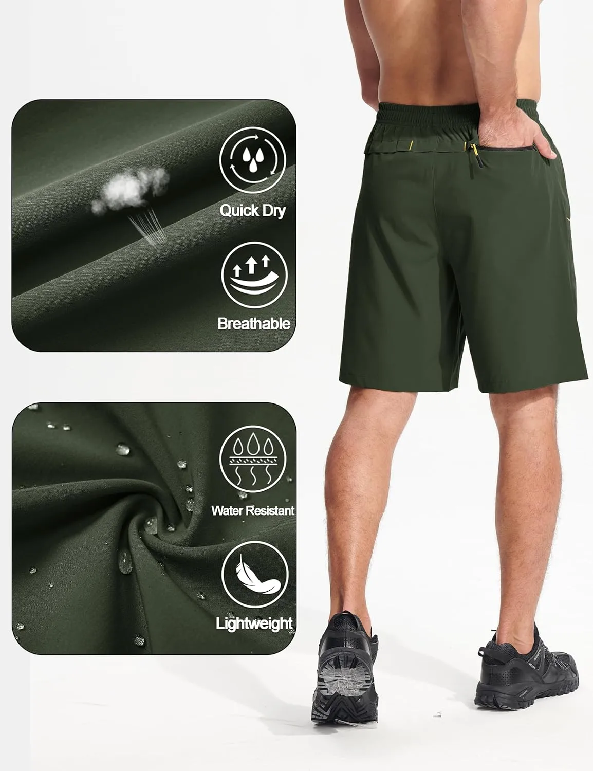 MAGCOMSEN Men's Athletic Running Shorts 9" Quick Dry Lightweight Sport Workout Hiking Gym Shorts with Zipper Pockets