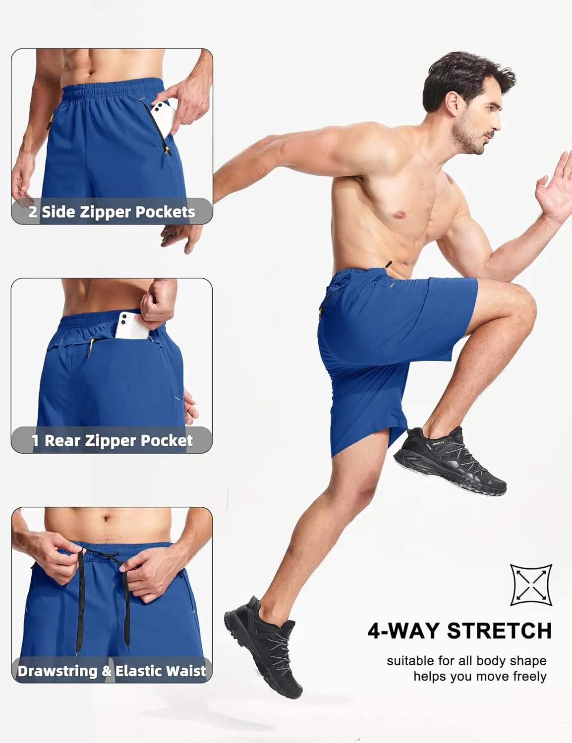 MAGCOMSEN Men's Athletic Running Shorts 9" Quick Dry Lightweight Sport Workout Hiking Gym Shorts with Zipper Pockets