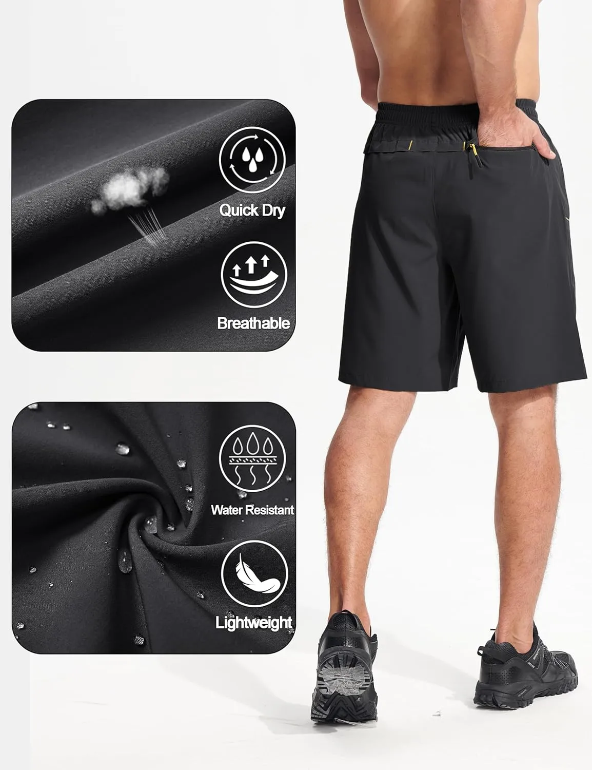 MAGCOMSEN Men's Athletic Running Shorts 9" Quick Dry Lightweight Sport Workout Hiking Gym Shorts with Zipper Pockets
