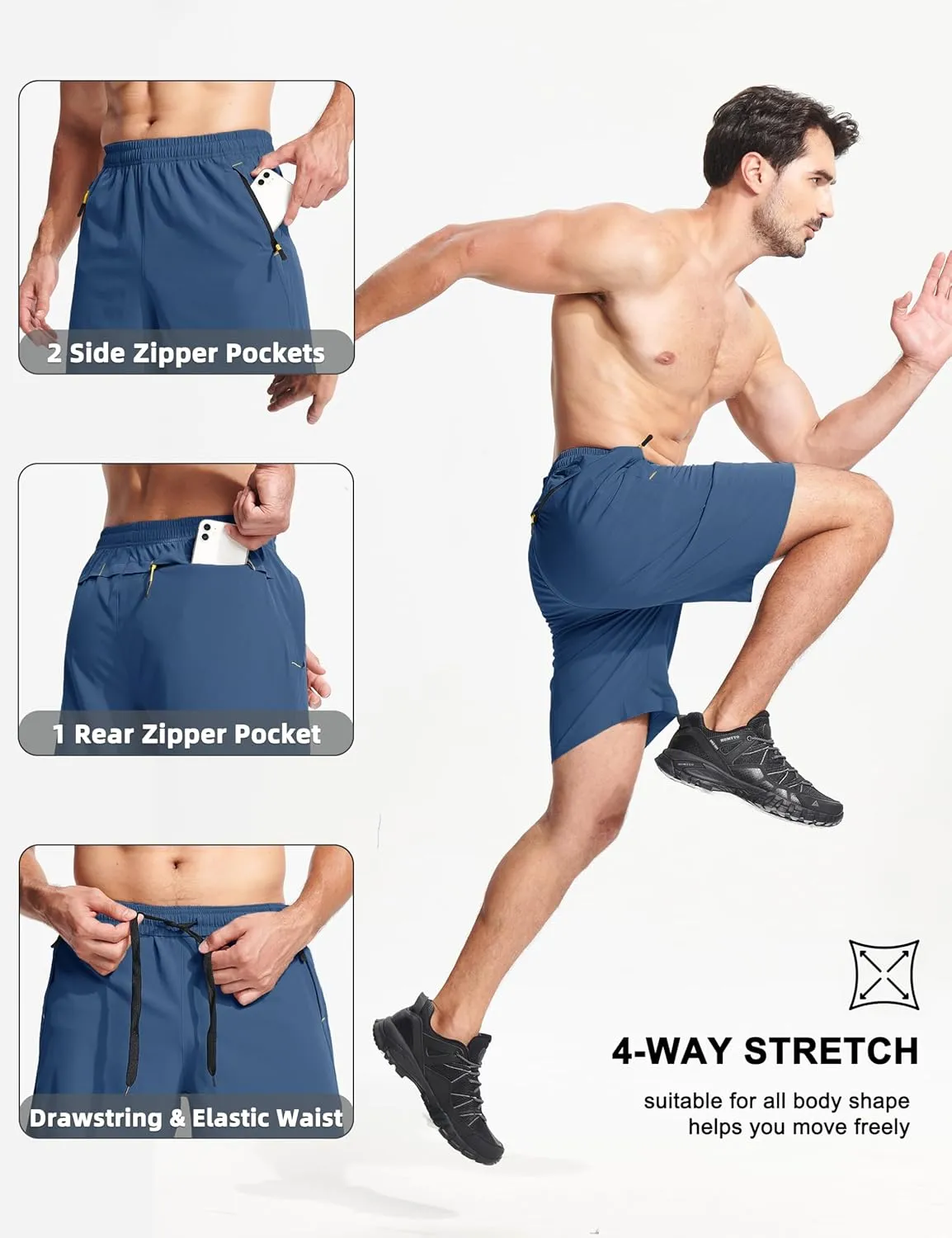 MAGCOMSEN Men's Athletic Running Shorts 9" Quick Dry Lightweight Sport Workout Hiking Gym Shorts with Zipper Pockets