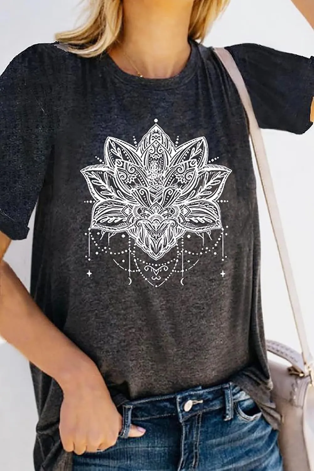 Mandala Shirt for Women Lotus Flower Graphic Tees Short Sleeve Casual Mandala T Shirts Tops