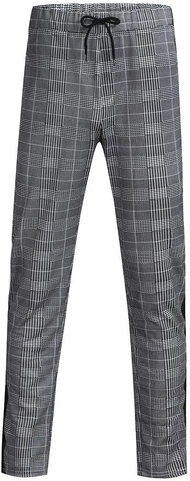Maryia Men's Casual Plaid Trousers Flat-Front Skinny Slim Fit Track Chino Pants Running Sport Joggers Sweatpants