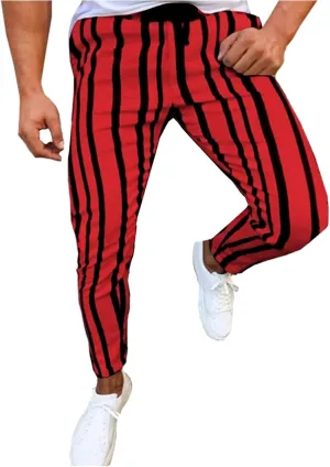 Maryia Men's Striped Skinny Pants Slim Fit Stretch Chino Fashion Jogger Drawstring Elastic Waist Business Style Trouser