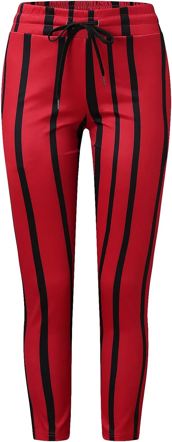 Maryia Men's Striped Skinny Pants Slim Fit Stretch Chino Fashion Jogger Drawstring Elastic Waist Business Style Trouser