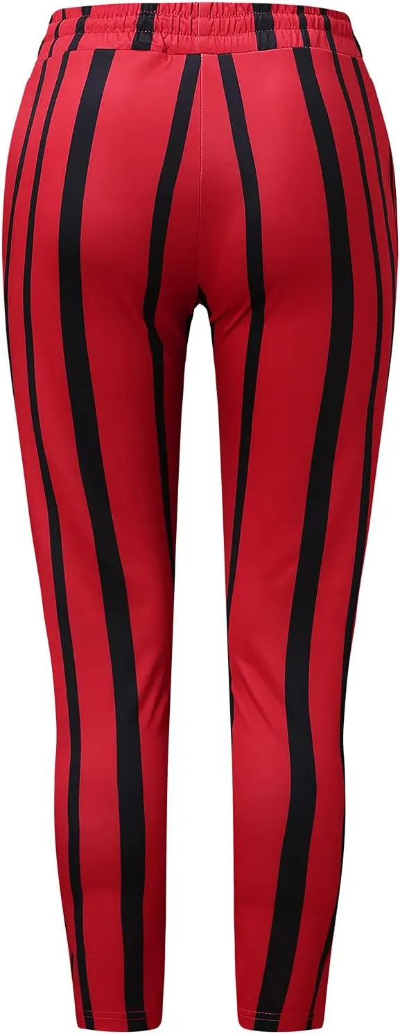 Maryia Men's Striped Skinny Pants Slim Fit Stretch Chino Fashion Jogger Drawstring Elastic Waist Business Style Trouser