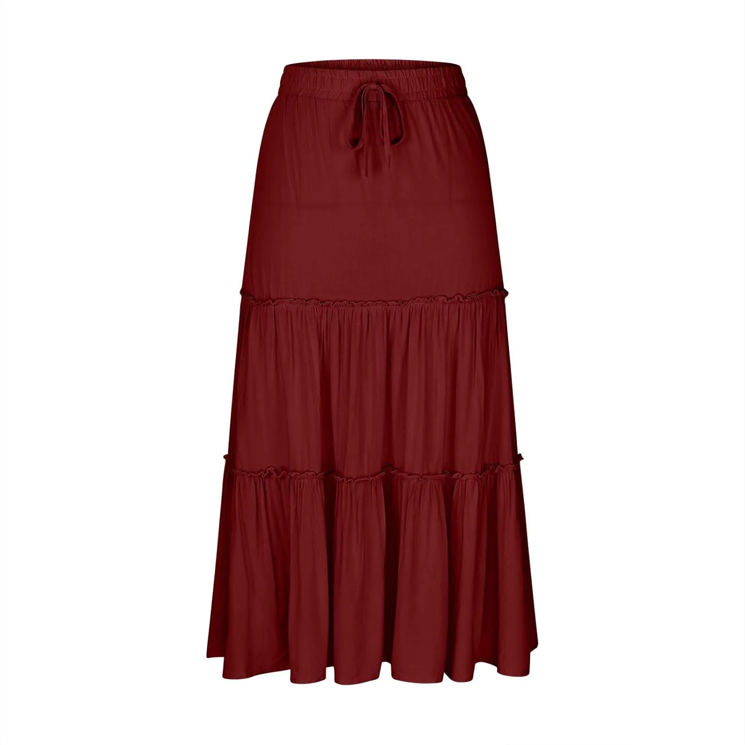 Maxi Skirt for Women Summer Trendy Dressy Drawstring Elastic High Waisted Layered A-Line Flowy Long Tiered Skirts