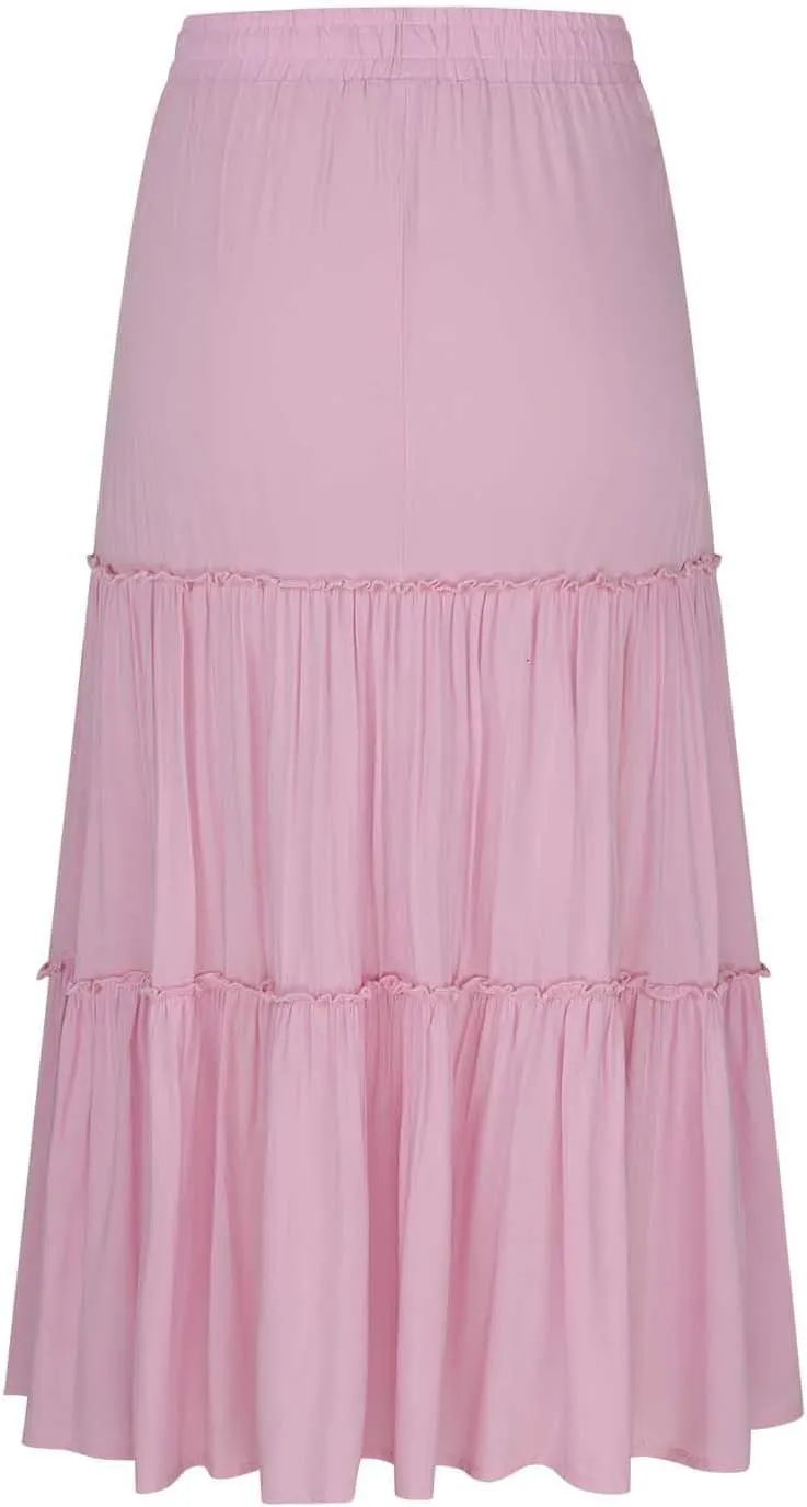 Maxi Skirt for Women Summer Trendy Dressy Drawstring Elastic High Waisted Layered A-Line Flowy Long Tiered Skirts